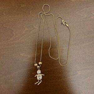 Vintage gold vermeil beaded ball chain long necklace with little kid pendant